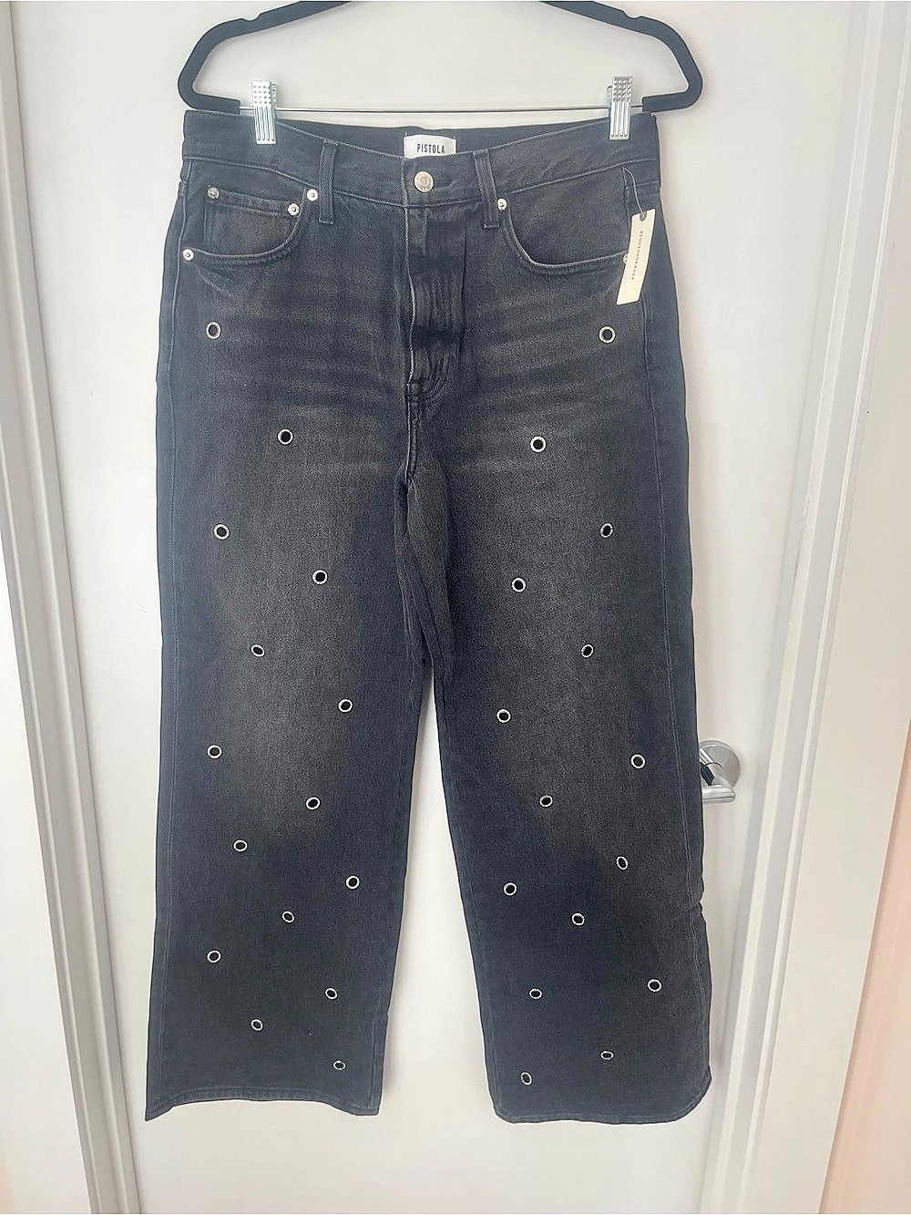 Pistola Hendrix High Rise Baggy Black Wide Leg Jeans Waist 29 NWT